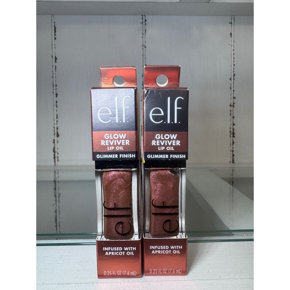 e.l.f. Glow Reviver Lip Oil Chocoluxe Glimmer Finish 2 Pack Set 0.25 fl oz Each
